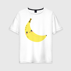Женская футболка хлопок Oversize с принтом Веселый банан в Екатеринбурге, 100% хлопок | свободный крой, круглый ворот, спущенный рукав, длина до линии бедер
 | банан | еда | иллюстрация | плод | рисунок | с глазами