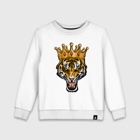 Детский свитшот хлопок с принтом Царь тигр в Екатеринбурге, 100% хлопок | круглый вырез горловины, эластичные манжеты, пояс и воротник | 2022 | animal | cat | lion | tiger | год тигра | животные | зверь | зубы | кот | кошка | лев | охотник | полосатый | природа | тигр | тигренок | тигрица | хищник