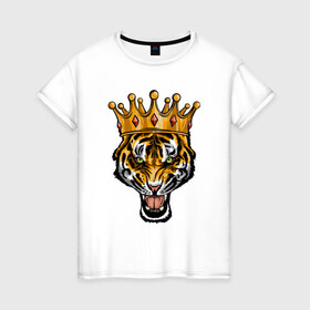Женская футболка хлопок с принтом Царь тигр в Екатеринбурге, 100% хлопок | прямой крой, круглый вырез горловины, длина до линии бедер, слегка спущенное плечо | 2022 | animal | cat | lion | tiger | год тигра | животные | зверь | зубы | кот | кошка | лев | охотник | полосатый | природа | тигр | тигренок | тигрица | хищник