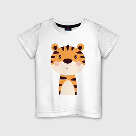 Детская футболка хлопок с принтом Cartoon Tiger в Екатеринбурге, 100% хлопок | круглый вырез горловины, полуприлегающий силуэт, длина до линии бедер | 2022 | animal | cat | lion | tiger | год тигра | животные | зверь | зубы | кот | кошка | лев | охотник | полосатый | природа | тигр | тигренок | тигрица | хищник