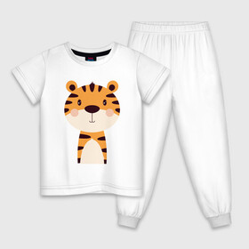 Детская пижама хлопок с принтом Cartoon Tiger в Екатеринбурге, 100% хлопок |  брюки и футболка прямого кроя, без карманов, на брюках мягкая резинка на поясе и по низу штанин
 | 2022 | animal | cat | lion | tiger | год тигра | животные | зверь | зубы | кот | кошка | лев | охотник | полосатый | природа | тигр | тигренок | тигрица | хищник