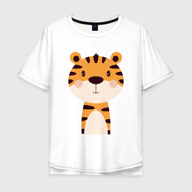 Мужская футболка хлопок Oversize с принтом Cartoon Tiger в Екатеринбурге, 100% хлопок | свободный крой, круглый ворот, “спинка” длиннее передней части | 2022 | animal | cat | lion | tiger | год тигра | животные | зверь | зубы | кот | кошка | лев | охотник | полосатый | природа | тигр | тигренок | тигрица | хищник