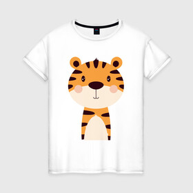 Женская футболка хлопок с принтом Cartoon Tiger в Екатеринбурге, 100% хлопок | прямой крой, круглый вырез горловины, длина до линии бедер, слегка спущенное плечо | 2022 | animal | cat | lion | tiger | год тигра | животные | зверь | зубы | кот | кошка | лев | охотник | полосатый | природа | тигр | тигренок | тигрица | хищник
