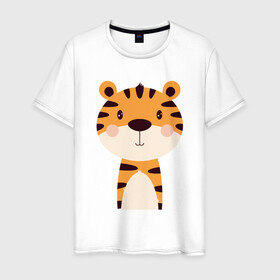 Мужская футболка хлопок с принтом Cartoon Tiger в Екатеринбурге, 100% хлопок | прямой крой, круглый вырез горловины, длина до линии бедер, слегка спущенное плечо. | 2022 | animal | cat | lion | tiger | год тигра | животные | зверь | зубы | кот | кошка | лев | охотник | полосатый | природа | тигр | тигренок | тигрица | хищник