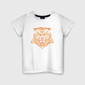 Детская футболка хлопок с принтом Orange Tiger в Екатеринбурге, 100% хлопок | круглый вырез горловины, полуприлегающий силуэт, длина до линии бедер | 2022 | animal | cat | lion | tiger | год тигра | животные | зверь | зубы | кот | кошка | лев | охотник | полосатый | природа | тигр | тигренок | тигрица | хищник