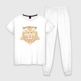 Женская пижама хлопок с принтом Orange Tiger в Екатеринбурге, 100% хлопок | брюки и футболка прямого кроя, без карманов, на брюках мягкая резинка на поясе и по низу штанин | 2022 | animal | cat | lion | tiger | год тигра | животные | зверь | зубы | кот | кошка | лев | охотник | полосатый | природа | тигр | тигренок | тигрица | хищник