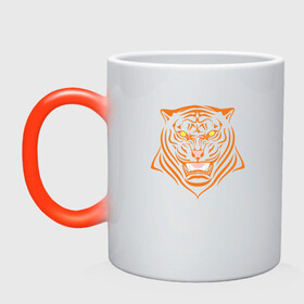 Кружка хамелеон с принтом Orange Tiger в Екатеринбурге, керамика | меняет цвет при нагревании, емкость 330 мл | 2022 | animal | cat | lion | tiger | год тигра | животные | зверь | зубы | кот | кошка | лев | охотник | полосатый | природа | тигр | тигренок | тигрица | хищник