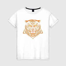 Женская футболка хлопок с принтом Orange Tiger в Екатеринбурге, 100% хлопок | прямой крой, круглый вырез горловины, длина до линии бедер, слегка спущенное плечо | 2022 | animal | cat | lion | tiger | год тигра | животные | зверь | зубы | кот | кошка | лев | охотник | полосатый | природа | тигр | тигренок | тигрица | хищник