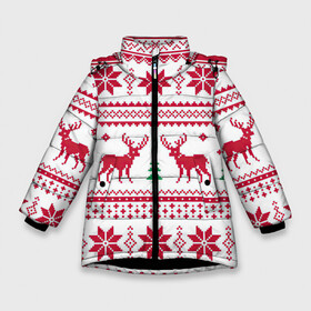Зимняя куртка для девочек 3D с принтом Зимний день в лесу в Екатеринбурге, ткань верха — 100% полиэстер; подклад — 100% полиэстер, утеплитель — 100% полиэстер. | длина ниже бедра, удлиненная спинка, воротник стойка и отстегивающийся капюшон. Есть боковые карманы с листочкой на кнопках, утяжки по низу изделия и внутренний карман на молнии. 

Предусмотрены светоотражающий принт на спинке, радужный светоотражающий элемент на пуллере молнии и на резинке для утяжки. | арт | вязаный рисунок | вязь | дерево | ёлка | ёлки | ель | новый год | олени | олень | рисунок | рождество | снег | снежинка | снежинки
