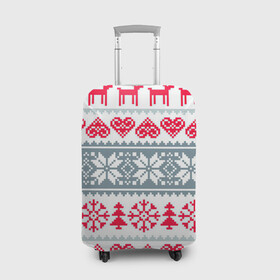 Чехол для чемодана 3D с принтом Вязаный рисунок в Екатеринбурге, 86% полиэфир, 14% спандекс | двустороннее нанесение принта, прорези для ручек и колес | арт | вязаный рисунок | вязь | любовь | новый год | ночь | олени | олень | рисунок | рождество | сердечки | сердечко | сердце | снег | снеговик | снеговики | снежинка | снежинки