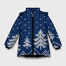 Зимняя куртка для девочек 3D с принтом Ночь в еловом лесу в Екатеринбурге, ткань верха — 100% полиэстер; подклад — 100% полиэстер, утеплитель — 100% полиэстер. | длина ниже бедра, удлиненная спинка, воротник стойка и отстегивающийся капюшон. Есть боковые карманы с листочкой на кнопках, утяжки по низу изделия и внутренний карман на молнии. 

Предусмотрены светоотражающий принт на спинке, радужный светоотражающий элемент на пуллере молнии и на резинке для утяжки. | Тематика изображения на принте: арт | вязаный рисунок | вязь | зима | зимняя ночь | лес | новый год | ночь | рисунок | рождество | снег | снеговик | снеговики | снежинка | снежинки