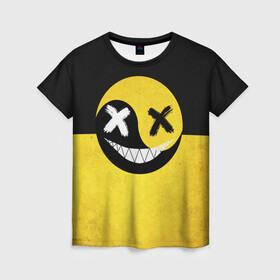 Женская футболка 3D с принтом Smile yin and yang в Екатеринбурге, 100% полиэфир ( синтетическое хлопкоподобное полотно) | прямой крой, круглый вырез горловины, длина до линии бедер | emoji | smile | глаза крестики | злой смайл | злой смайлик | зубы | контраст | крестики | подарок | пятна | смайл | смайлик | улыбка | эмоджи | эмоция