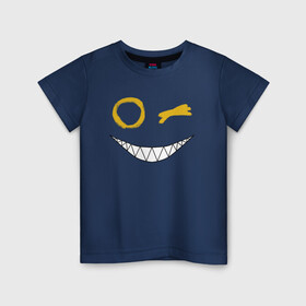 Детская футболка хлопок с принтом Emoji winking в Екатеринбурге, 100% хлопок | круглый вырез горловины, полуприлегающий силуэт, длина до линии бедер | emoji | smile | глаза крестики | злой смайл | злой смайлик | зубы | контраст | крестики | подарок | пятна | смайл | смайлик | улыбка | эмоджи | эмоция