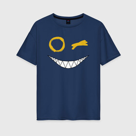 Женская футболка хлопок Oversize с принтом Emoji winking в Екатеринбурге, 100% хлопок | свободный крой, круглый ворот, спущенный рукав, длина до линии бедер
 | emoji | smile | глаза крестики | злой смайл | злой смайлик | зубы | контраст | крестики | подарок | пятна | смайл | смайлик | улыбка | эмоджи | эмоция