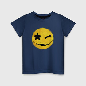 Детская футболка хлопок с принтом Смайл желтый в Екатеринбурге, 100% хлопок | круглый вырез горловины, полуприлегающий силуэт, длина до линии бедер | emoji | smile | глаза крестики | злой смайл | злой смайлик | зубы | контраст | крестики | подарок | пятна | смайл | смайлик | улыбка | эмоджи | эмоция