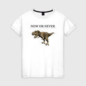 Женская футболка хлопок с принтом Динозаврик  в Екатеринбурге, 100% хлопок | прямой крой, круглый вырез горловины, длина до линии бедер, слегка спущенное плечо | animal | dinosaur | never | now | динозавр | зверь