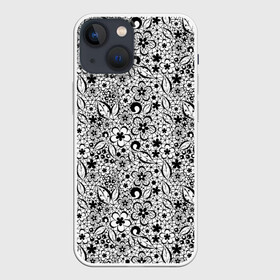 Чехол для iPhone 13 mini с принтом Черное кружево цветочное в Екатеринбурге,  |  | абстрактный | ажурный | ажурный узор | детский | для женщин | монохромный | цветочный узор | черно белый | черное кружево