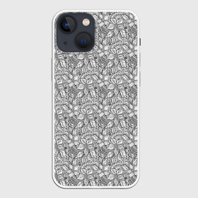 Чехол для iPhone 13 mini с принтом Ажурный кружевной узор в Екатеринбурге,  |  | абстрактный | ажурный узор | женский | кружевные цветы | современный | цветочный узор | черное кружево | черный и белый