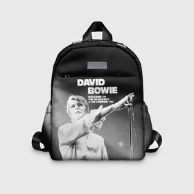 Детский рюкзак 3D с принтом Welcome to the Blackout   David Bowie в Екатеринбурге, 100% полиэстер | лямки с регулируемой длиной, сверху петелька, чтобы рюкзак можно было повесить на вешалку. Основное отделение закрывается на молнию, как и внешний карман. Внутри дополнительный карман. По бокам два дополнительных кармашка | david bowie | альтернативный | арт | боуи | глэм | девид | джаз | дэвед | дэвид | музыка | музыкант | певец | поп | психоделический | рок | соул | хард | экспериментальный | электронная | эмбиент