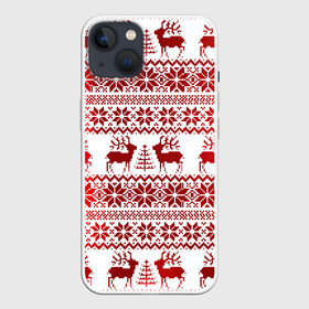 Чехол для iPhone 13 с принтом Зимний лес в Екатеринбурге,  |  | арт | вязаный рисунок | вязь | ёлка | ёлки | ель | новый год | ночь | олени | олень | рисунок | рога | рождество | снег | снеговик | снеговики | снежинка | снежинки