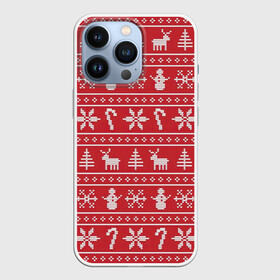 Чехол для iPhone 13 Pro с принтом Новогодний атрибуты в Екатеринбурге,  |  | арт | вязаный рисунок | вязь | дерево | деревья | ёлка | ёлки | ель | конфета | конфеты | новый год | ночь | олени | олень | рисунок | рога | рождество | снег | снеговик | снеговики | снежинка | снежинки