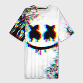 Платье-футболка 3D с принтом MARSHMELLOW GLITCH в Екатеринбурге,  |  | dj | marshmello | marshmellow | usa | америка | клуб | клубная музыка | мармело | маршмелло | маршмеллоу | музыка | музыкант