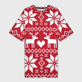 Платье-футболка 3D с принтом Пиксельные рождественские олени в Екатеринбурге,  |  | арт | большие цветы | большой цветок | вязаный рисунок | вязь | новый год | олени | олень | рисунок | рождество | сердечко | сердце | снег | снежинка | снежинки | цветок | цветы