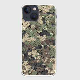 Чехол для iPhone 13 mini с принтом Эмодзи камуфляж в Екатеринбурге,  |  | emoji | emoticons | smiley | камуфляж | милитари | паттерн | смайлики | смайлы | хаки | эмодзи | эмоции