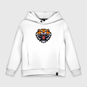 Детское худи Oversize хлопок с принтом Tiger Head в Екатеринбурге, френч-терри — 70% хлопок, 30% полиэстер. Мягкий теплый начес внутри —100% хлопок | боковые карманы, эластичные манжеты и нижняя кромка, капюшон на магнитной кнопке | 2022 | animal | cat | lion | tiger | год тигра | животные | зверь | зубы | кот | кошка | лев | охотник | полосатый | природа | тигр | тигренок | тигрица | хищник