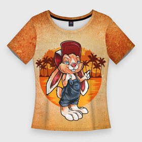 Женская футболка 3D Slim с принтом ЗаяС в Екатеринбурге,  |  | арт | графика | животные | заяц | звери | кепка | кролик | пальмы