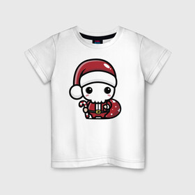 Детская футболка хлопок с принтом Маленький Санта Клаус в Екатеринбурге, 100% хлопок | круглый вырез горловины, полуприлегающий силуэт, длина до линии бедер | eyes | gifts | heart | holiday | santa klaus | skeleton | skull | star | глаза | дед мороз | звезда | подарки | праздник | сердце | скелет | череп