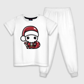Детская пижама хлопок с принтом Маленький Санта Клаус в Екатеринбурге, 100% хлопок |  брюки и футболка прямого кроя, без карманов, на брюках мягкая резинка на поясе и по низу штанин
 | Тематика изображения на принте: eyes | gifts | heart | holiday | santa klaus | skeleton | skull | star | глаза | дед мороз | звезда | подарки | праздник | сердце | скелет | череп