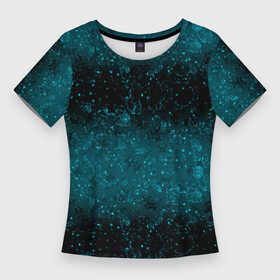 Женская футболка 3D Slim с принтом Черно синие блестки в Екатеринбурге,  |  | блеск | блестки | блестящие звезды | блестящий узор | градиент | градиентный | детский | женский | звезды | синий узор | шик