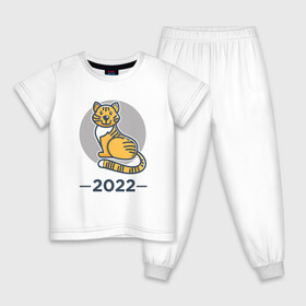 Детская пижама хлопок с принтом Тигр 2022 в Екатеринбурге, 100% хлопок |  брюки и футболка прямого кроя, без карманов, на брюках мягкая резинка на поясе и по низу штанин
 | 2022 | animal | cat | lion | tiger | год тигра | животные | зверь | зубы | кот | кошка | лев | новый год | охотник | полосатый | природа | рождество | тигр | тигренок | тигрица | хищник
