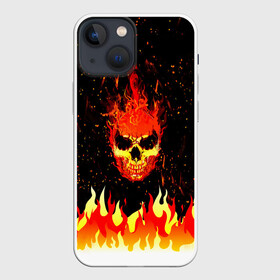 Чехол для iPhone 13 mini с принтом Пылающий Череп (Огонь) в Екатеринбурге,  |  | beast | fire | head | skulls | голова | зверь | зубы | кости | огонь | паттерн | пламя | скелет | текстура | точки | узор | черепа | черный | яркий