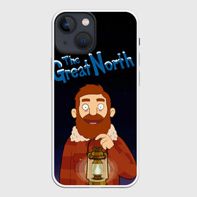 Чехол для iPhone 13 mini с принтом THE GREAT NORTH | Beef Tobin в Екатеринбурге,  |  | beef | биф тобин в поле ночью | биф тобин с лампой | великий север мультфильм ночью | отец четверых детей биф | персонаж сериала великий север