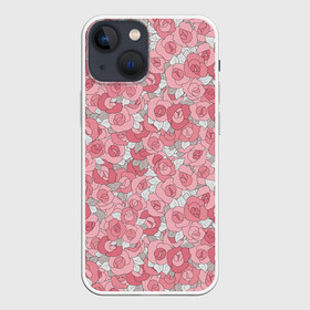 Чехол для iPhone 13 mini с принтом Нежно коралловые розы в Екатеринбурге,  |  | детский | коралловые розы | модный | розовые розы | розы | скетч | современный | цветочный узор | цветы