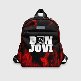 Детский рюкзак 3D с принтом BON JOVI HAVE A NICE DAY FIRE   ОГОНЬ в Екатеринбурге, 100% полиэстер | лямки с регулируемой длиной, сверху петелька, чтобы рюкзак можно было повесить на вешалку. Основное отделение закрывается на молнию, как и внешний карман. Внутри дополнительный карман. По бокам два дополнительных кармашка | Тематика изображения на принте: bon jovi | have a nice day | john | альбом | арена | бон | бон джови | глэм | группа | джови | джон | метал | музыка | надпись | песни | поп | попрок | рок | рокер | смайл | солист | софт | стена | хард | хеви | хевиметал