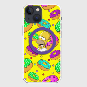 Чехол для iPhone 13 mini с принтом Гомер ням Пончик в Екатеринбурге,  |  | cartoon | donut | homer | rainbow | the simpsons | yellow | в тренде | гомер | желтая | мультфильм | пончик | популярные | принт | радужный | симпсоны | топ