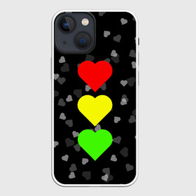 Чехол для iPhone 13 mini с принтом СВЕТОФОР ИЗ СЕРДЕЦ в Екатеринбурге,  |  | affection | cardiac | fondness | heart | love | loving | девочке | девушке | женская солидарность | любить | любовь | мальчику | маме | мужчине | парная | светофор из сердец | сердечко | сердце