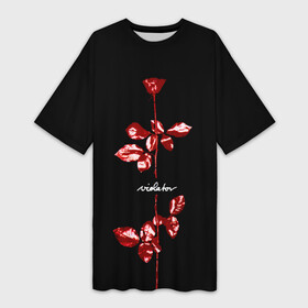 Платье-футболка 3D с принтом Violator  Depeche Mode в Екатеринбурге,  |  | depeche mode | альбом | альтернативный | вестник моды | группа | депеш мод | депешмод | дэйв гаан | индастриал | красно   белая | мартин гор | музыка | новая волна | роза | рок | синти поп | черная