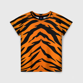 Детская футболка 3D с принтом Шкура тигра в Екатеринбурге, 100% гипоаллергенный полиэфир | прямой крой, круглый вырез горловины, длина до линии бедер, чуть спущенное плечо, ткань немного тянется | Тематика изображения на принте: 2022 | tiger | животное | полосатый | полоски | полосы | тигр | хищник