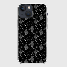 Чехол для iPhone 13 mini с принтом Черно белые кактусы в Екатеринбурге,  |  | лето | мексиканский | монохромный | пляжный | популярный узор | пустыня | современный | цветы кактуса | черно белый