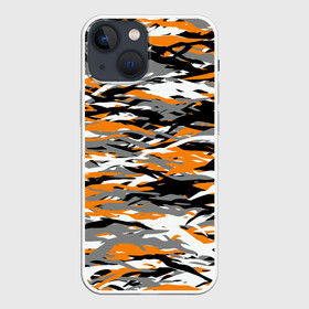 Чехол для iPhone 13 mini с принтом Тигровый камуфляж в Екатеринбурге,  |  | 2022 | tiger | камуфляж | милитари | паттерн | полосатый | полоски | полосы | тигр