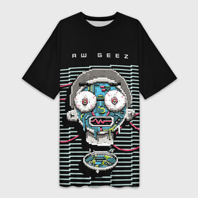 Платье-футболка 3D с принтом PIXEL ROBOT MORTY в Екатеринбурге,  |  | adult swim | cartoon network | morty | planetina | rick | rick and morty | картун нетворк | морти | планетина | рик | рик и морти