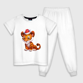 Детская пижама хлопок с принтом Тигр в Екатеринбурге, 100% хлопок |  брюки и футболка прямого кроя, без карманов, на брюках мягкая резинка на поясе и по низу штанин
 | 2022 | дед мороз | новый год | рождество | санта клаус | символ года | тигр | тигренок
