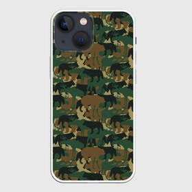 Чехол для iPhone 13 mini с принтом Охотник (камуфляж из зверей) в Екатеринбурге,  |  | hunter | hunting | егерь | звери | капканы | лес | оружие | охота | охота на волка | охота на зайца | охота на кабана | охота на утку | охотник | ружьё