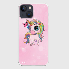 Чехол для iPhone 13 mini с принтом Единорог с бабочкой в Екатеринбурге,  |  | единорог | лошадка | милая | пони | радуга | разноцветная | розовая | цветная