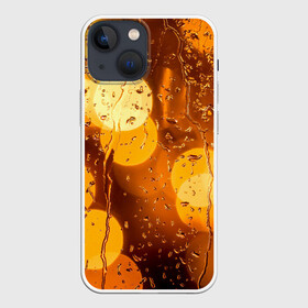 Чехол для iPhone 13 mini с принтом Дождик золотой в Екатеринбурге,  |  | Тематика изображения на принте: bright | city | drops | evening | golden | lights | rain | wet | вечер | город | дождик | золотой | капли | мокрое | огни | стекло | яркие
