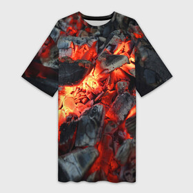 Платье-футболка 3D с принтом Древесные угли в Екатеринбурге,  |  | ash | bonfire | coals | fire | heat | nature | smoldering | tourism | woody | древесные | жар | костер | огонь | пепел | природа | тлеющие | туризм | угли